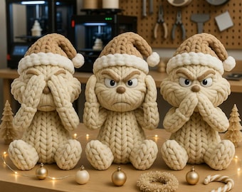 Grinch Bundle | 3 Wise Figures-STL | Christmas 3D Print Files | Funny Holiday Decor