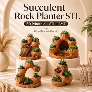 Rock Succulent Planter STL Bundle V1, Multi Pocket Cactus Pot  3D Print Files 3MF