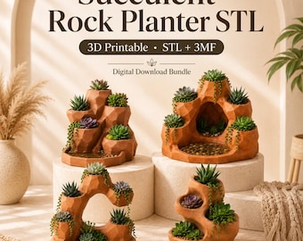 Rock Succulent Planter STL Bundle V1, Multi Pocket Cactus Pot  3D Print Files 3MF