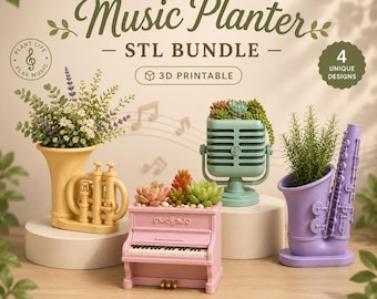 STL-paket för musikinstrument, suckulentkrukor, 3D-utskrivbar STL och 3MF