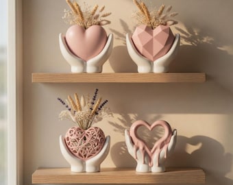 Heart Vase STL Bundle, Hand Heart Vase 3D Print Files