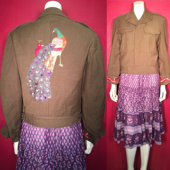 WW2 40s peacock dragon hand embroidered wool milit