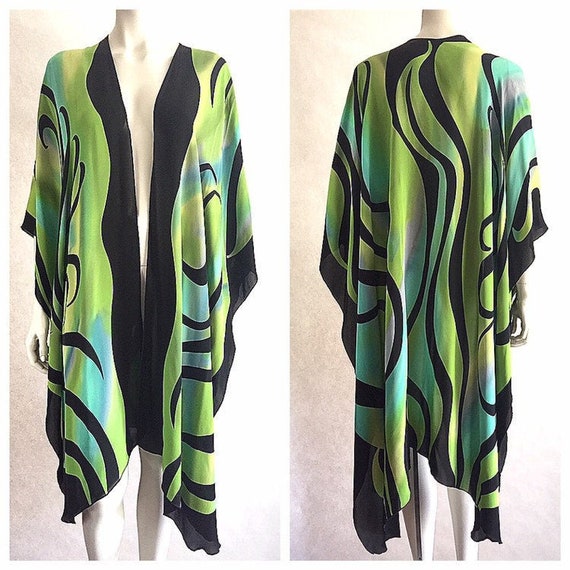 vintage Louise Blumberg long green & black silk ha