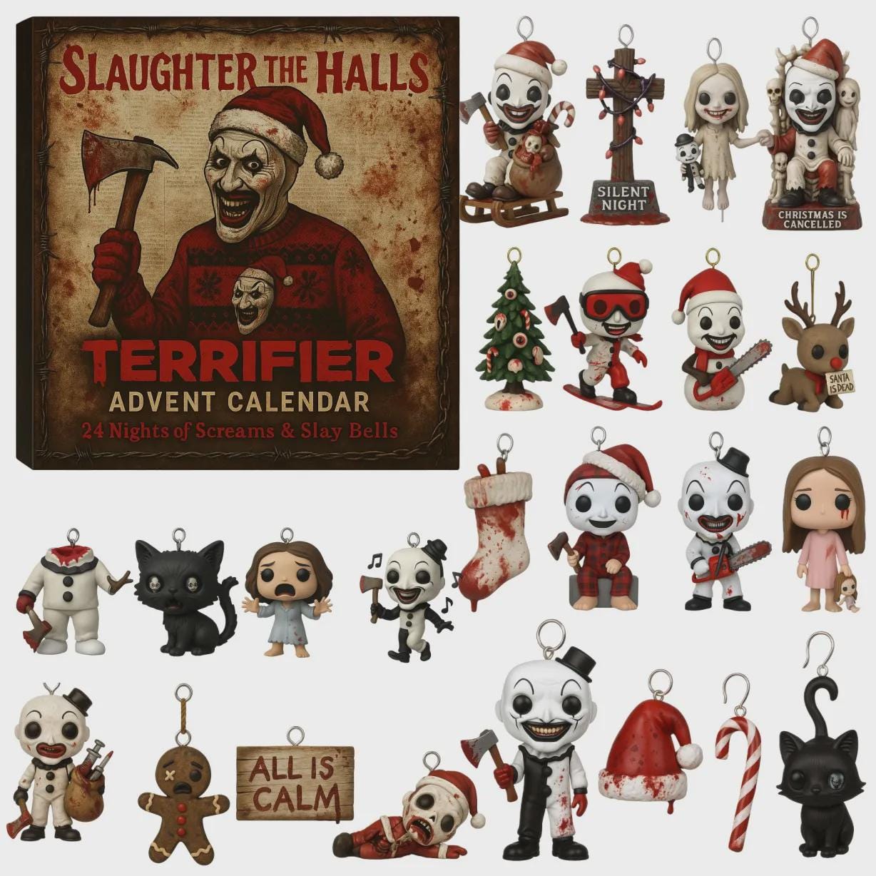 Discover Terrifier Advent Calendar 2025, Slaughter the Halls Horror Figurines, 24 Nights of Screams and Slay Bells Adult Gift