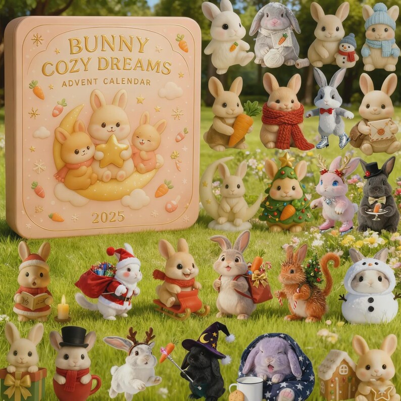 Bunny Cozy Dreams Advent Calendar 2025, Cute Rabbit Christmas Ornament ...