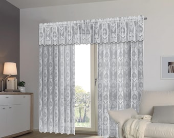 Gray Lace Window Curtain Panel, Shabby Chic Floral Country Style