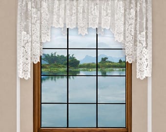 Tenda da cucina in stile shabby chic con volant in pizzo floreale color crema e avorio