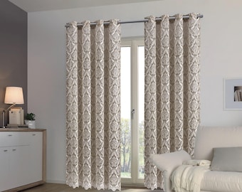 Pannello per tenda da finestra in pizzo damascato oro/ecru – Tendaggio vintage shabby chic