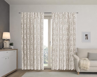 Cream Lace Window Curtain Panel, Shabby Chic Floral Country Style