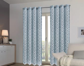 Pannello per tenda da finestra in pizzo damascato blu – Tenda vintage shabby chic