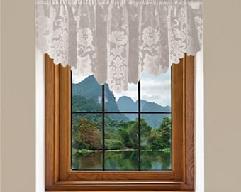 Floral Lace Ascot Valance Cream Ivory, Linen, Pink, Blush  Shabby Chic Kitchen Curtain