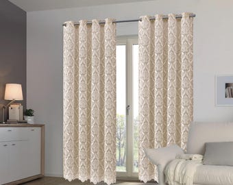 Pannello per tenda da finestra in pizzo damascato beige/crema – Tenda in stile shabby chic vintage