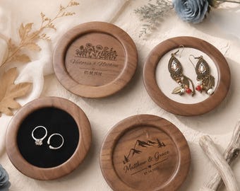 Solid Walnut Catchall Tray, Velvet Jewelry Dish, Ring and Earring Organizer, Dresser Decor Gift