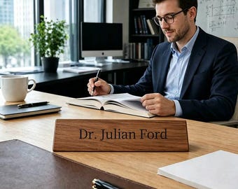 Placa de escritorio ejecutiva personalizada, letrero de escritorio de madera de nogal personalizado con título, regalo para director ejecutivo, médico, profesor, maestro.