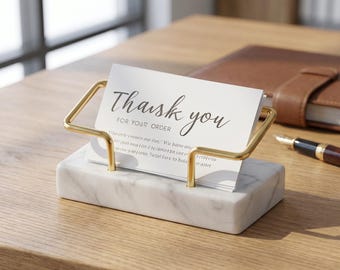 Tarjetero de imitación mármol con soporte dorado, expositor de tarjetas moderno para mostrador de recepción de oficina, accesorio de escritorio minimalista de lujo.