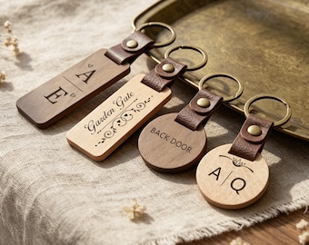 Llavero personalizado para habitación, llavero de hotel de madera grabado con correa de cuero, llavero con nombre personalizado, llave para huéspedes de Airbnb, llavero para casa.