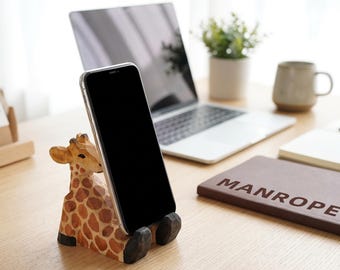 Lindo soporte de madera para teléfono con forma de oso y ciervo, soporte de madera para celular con diseño de animal, decoración de escritorio kawaii, regalo para ella y sus hijos.