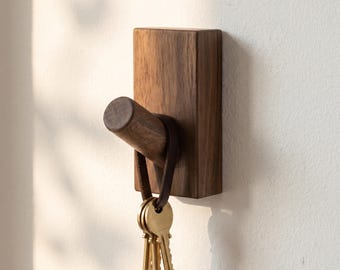 Gancho de pared de madera maciza en haya o nogal, gancho minimalista de madera, gancho moderno para abrigos y toallas, decoración de pared rústica escandinava.