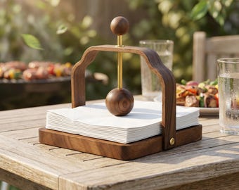Servilletero de madera de nogal con barra de peso por gravedad, dispensador de servilletas de encimera a prueba de viento, gran capacidad para colocar en posición horizontal en la mesa de la cocina.