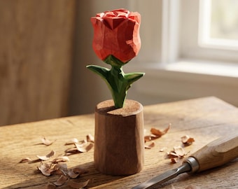 Figura de rosa de madera tallada a mano, decoración de escritorio con forma de flor eterna, regalo de graduación para profesor o compañero de clase, recuerdo de agradecimiento.