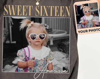 Camiseta Comfort Colors® personalizada con foto vintage y año, camiseta para los dieciséis años - Regalo de cumpleaños número 16