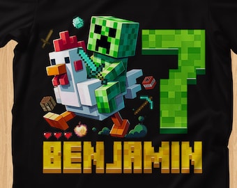 Camiseta de cumpleaños personalizada de Chicken Jkey MineC: camiseta personalizada para fiesta infantil