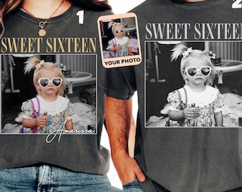 Camiseta Comfort Colors® personalizada con foto vintage y año para los dieciséis años.