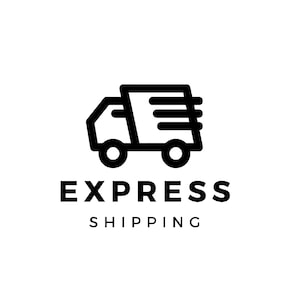 May include: Black and white logo featuring a stylized delivery truck with motion lines, conveying speed. Below the truck, the words "EXPRESS SHIPPING" are displayed in a bold, sans-serif font, indicating fast delivery services.