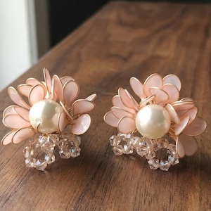 Pendientes de resina rosa hechos a mano con perla y flor, de plata de ley 925, estilo vintage francés, regalo de joyería nupcial para mujer.