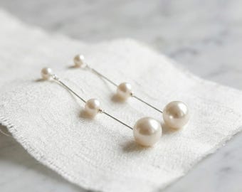 Pendientes colgantes de perlas de plata de ley 925, pendientes largos con borlas, joyería nupcial color marfil para mujer.