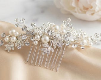 Handgemaakte parelkristal bruids haarkam, ivoor bruiloft zijkam, bruidsmeisje prom haaraccessoire, elegante kralen zendspoel