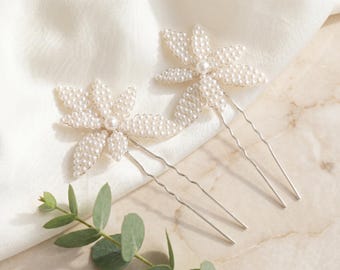 Juego de 2 horquillas para el cabello hechas a mano con perlas y forma de hoja de arce, horquillas para el cabello de novia, horquillas para moño con perlas de imitación, accesorios para el cabello con hojas doradas y plateadas para la novia.