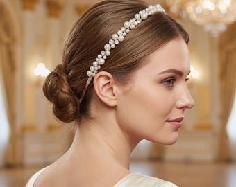 Luxury Pearl Rhinestone Headband, Handmade Beaded Bridal Hair Accessory, French Style Wedding Party Headband for Women