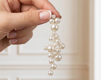 Pendientes colgantes de perlas hechos a mano, estilo vintage francés en color beige, con cierre de plata de ley 925, joyería nupcial llamativa.