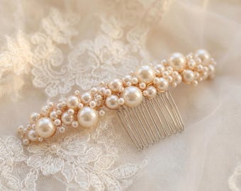 Handgemaakte parel haarkam bruids bruiloft haaraccessoire, ivoor imitatie parel bruids kam voor bruid bruidsmeisje bal