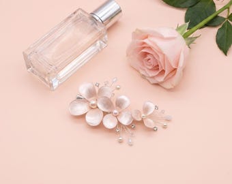 Roze parel bloemen haarspeld, bruiloft haaraccessoire, bruids bruidsmeisje haarstukje, kristallen bloem alligator clip, elegante partij haarspeld
