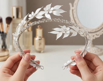 Handgemaakte harsbloem bruidshoofdband, strass bruiloftshaarstukje, luxe op de natuur geïnspireerde hoofdband voor avondfeest bruid