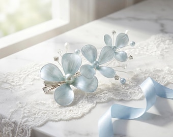 Handgemaakte blauwe parel strass bloem haarspeldje, bruids haarspeldje, bruiloft haaraccessoire, zendspoel bruidsmeisje, krokodillenklem