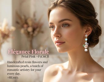 Pendientes colgantes de perlas y resina con diseño floral hechos a mano, pendientes colgantes de cristal estilo cottagecore, pendientes de boda románticos de estilo francés, regalo para ella.