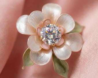 Pendientes de resina color champán hechos a mano con forma de flor y cristales de circonita cúbica, elegantes pendientes florales para novias, regalo de joyería nupcial para mujer.