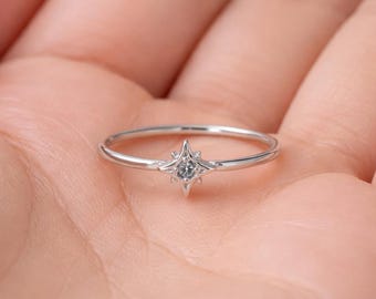 Sterling Silver North Star Ring, Gold Accent
