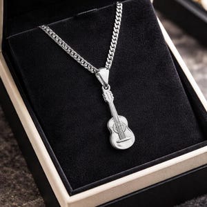 Guitar Necklace, Sterling Silver Guitar Pendant Necklace, Music Lover Gift, Acoustic Guitar Charm Necklace, Gift for Guitarist, instrument