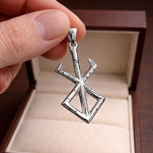 Berserk Inspired Brand Of Sacrifice Damaged Chunky Silver Anime Pendant Necklace, Unique Bold Gothic Anime Jewelry, Antique Silver Jewelry