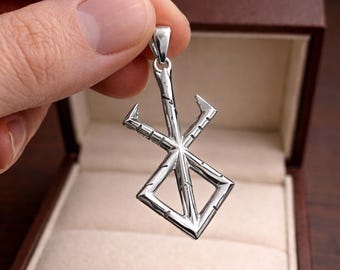 Berserk Inspired Brand Of Sacrifice Damaged Chunky Silver Anime Pendant Necklace, Unique Bold Gothic Anime Jewelry, Antique Silver Jewelry