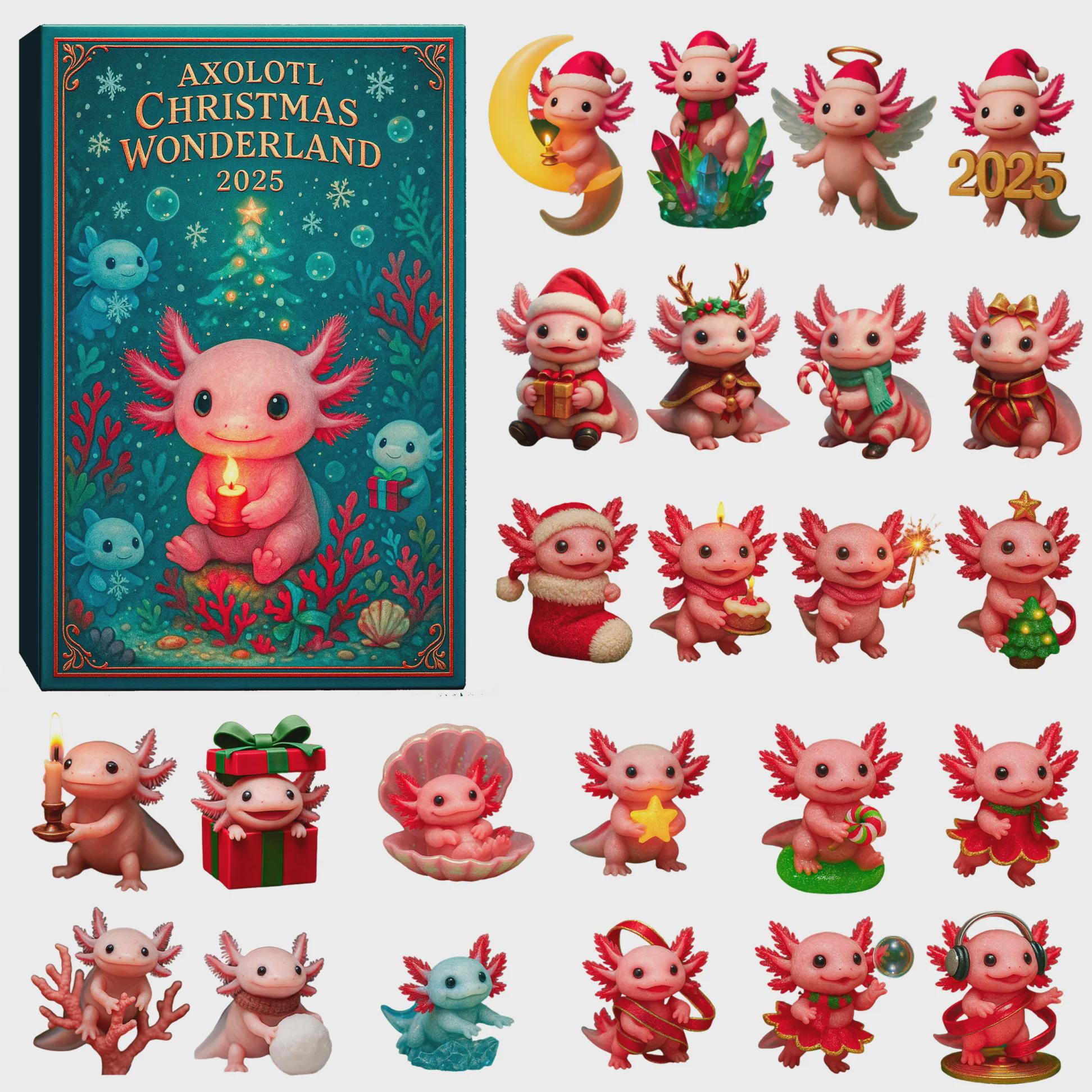 Discover Axolotl Christmas Wonderland Advent Calendar 2025, 24 Days of Cute Axolotl Figurines, Gift for Axolotl Lovers and Kids