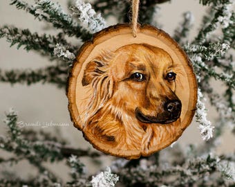 Personalized Pet Portrait, Custom Dog Ornament, Colored Pencil Painting, Birch Wood,  Furbaby Gift, Pet Memorial, Loving Memory