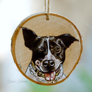 Personalized 4-5 Pet Portrait, Basswood Wood, Custom Dog Ornament, Colored Pencil Painting, Furbaby Gift, Pet Memorial, Loving Memory image 6