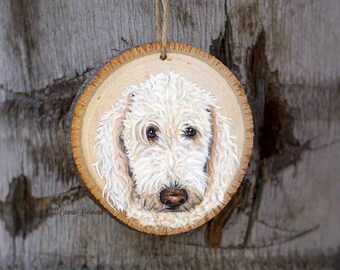 Personalized Pet Portrait, Custom Dog Ornament, Colored Pencil Painting, Birch Wood,  Furbaby Gift, Pet Memorial, Loving Memory