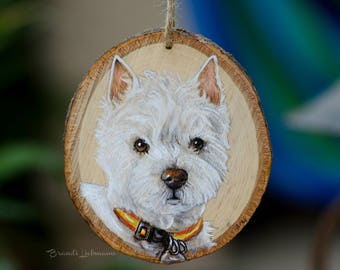 Personalized Pet Portrait, Custom Dog Ornament, Colored Pencil Painting, Birch Wood,  Furbaby Gift, Pet Memorial, Loving Memory