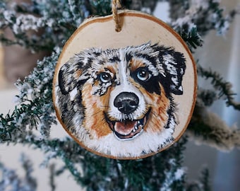 Personalized Pet Portrait, Custom Dog Ornament, Colored Pencil Painting, Birch Wood,  Furbaby Gift, Pet Memorial, Loving Memory